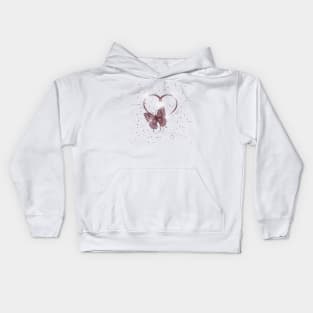 Pretty Dusty Rose Pink Fluttering Winged Butterfly Insect & Heart Kids Hoodie